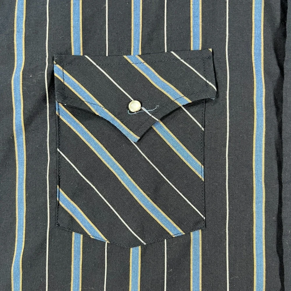Plains Western Wear Shirt‎ Mens XL Extra Large Blue Striped Short Sleeve Snap